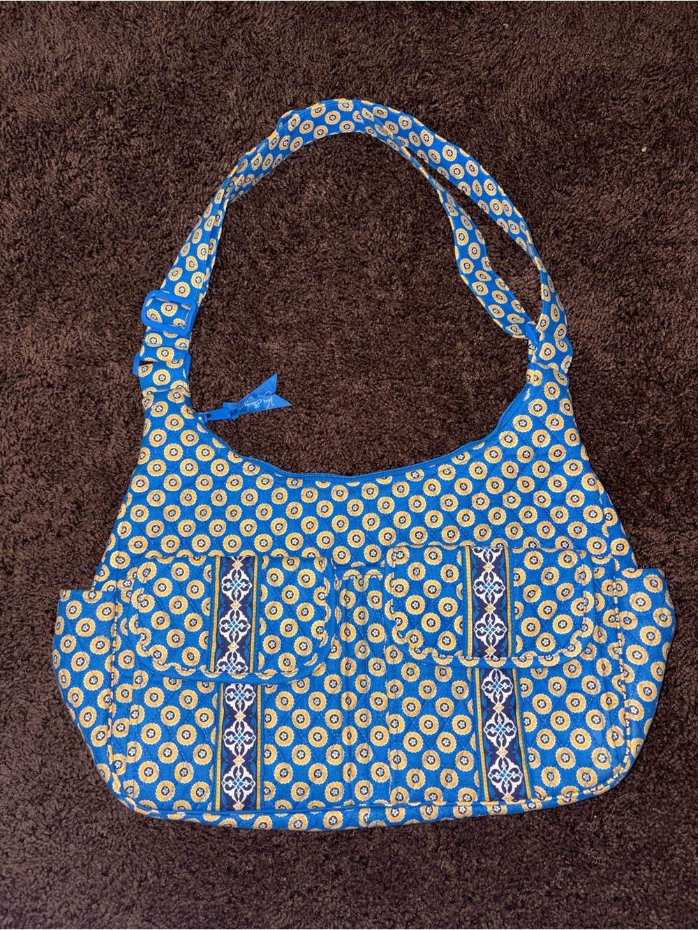 Vera Bradley Blue and Yellow Quilted Shoulder Satchel